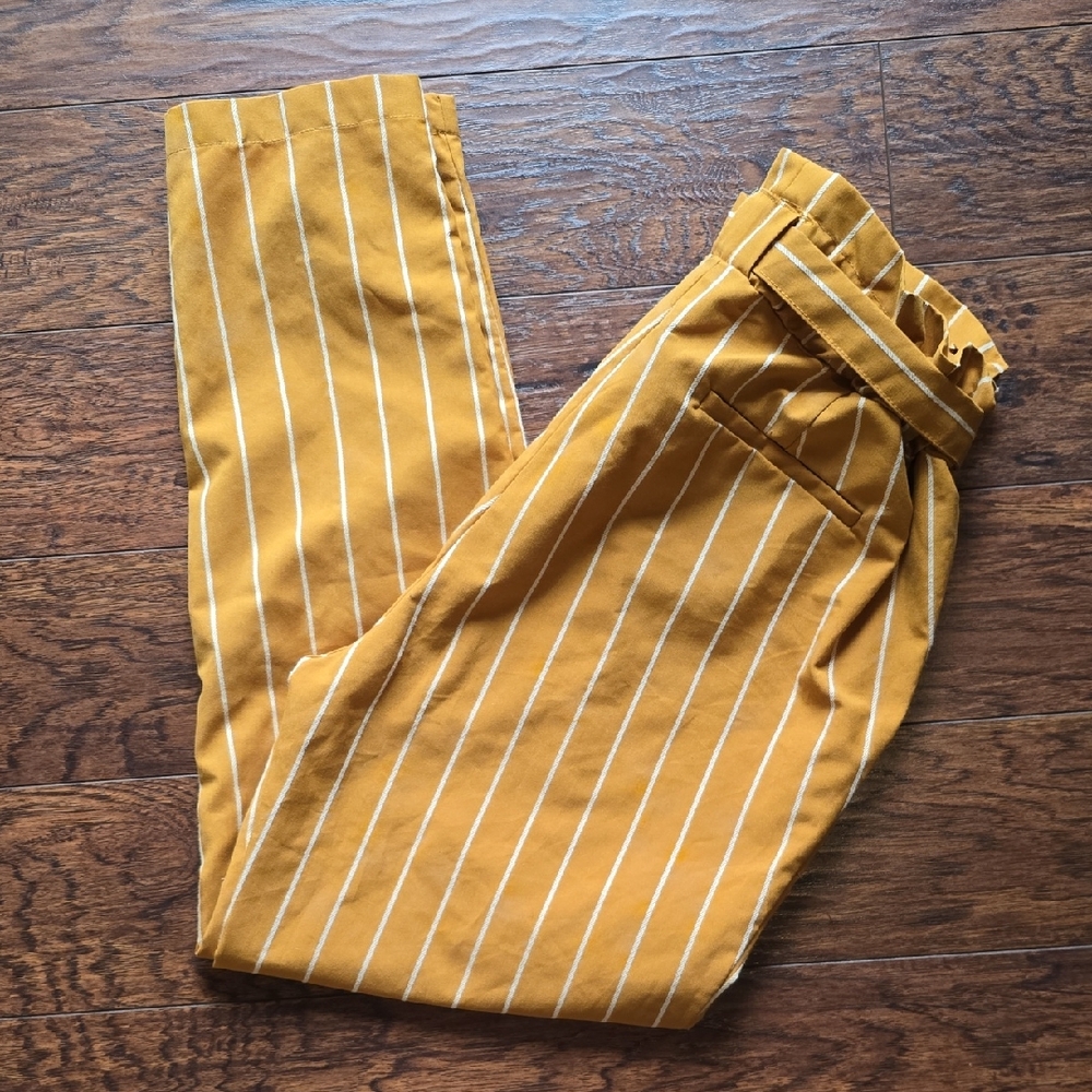 INDERO Striped Mustard Yellow Women's Pants Size Medium